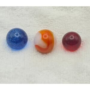 Vintage 1" Shooter Marble Lot Of 3 White Orange Blue Red Glass Marbles